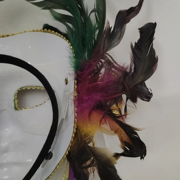 Gold and Purple Masquerade Mask with Feathers - Picture 6 of 7